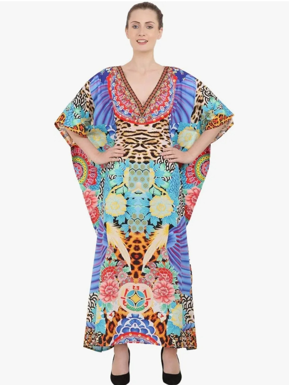 BNWT Boho Floral & Animal-Print V-Neck Kaftan